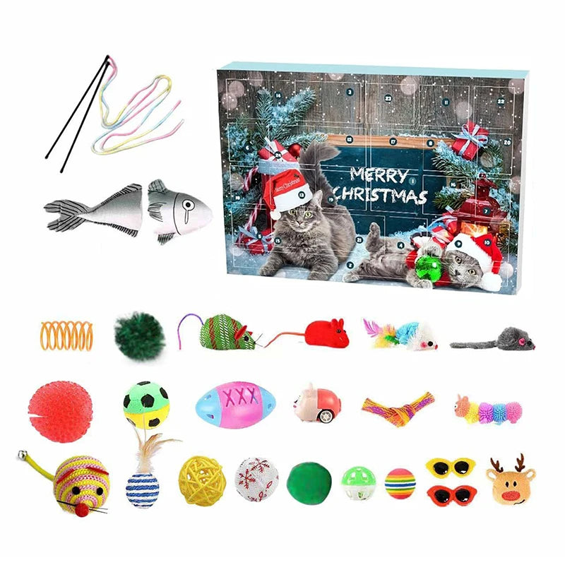 Cat Advent Calendar 2025 Christmas Interactive Toys Indoor Christmas Gifts Fake Mouse Bell Balls For Cat Lover Gift Blind Box