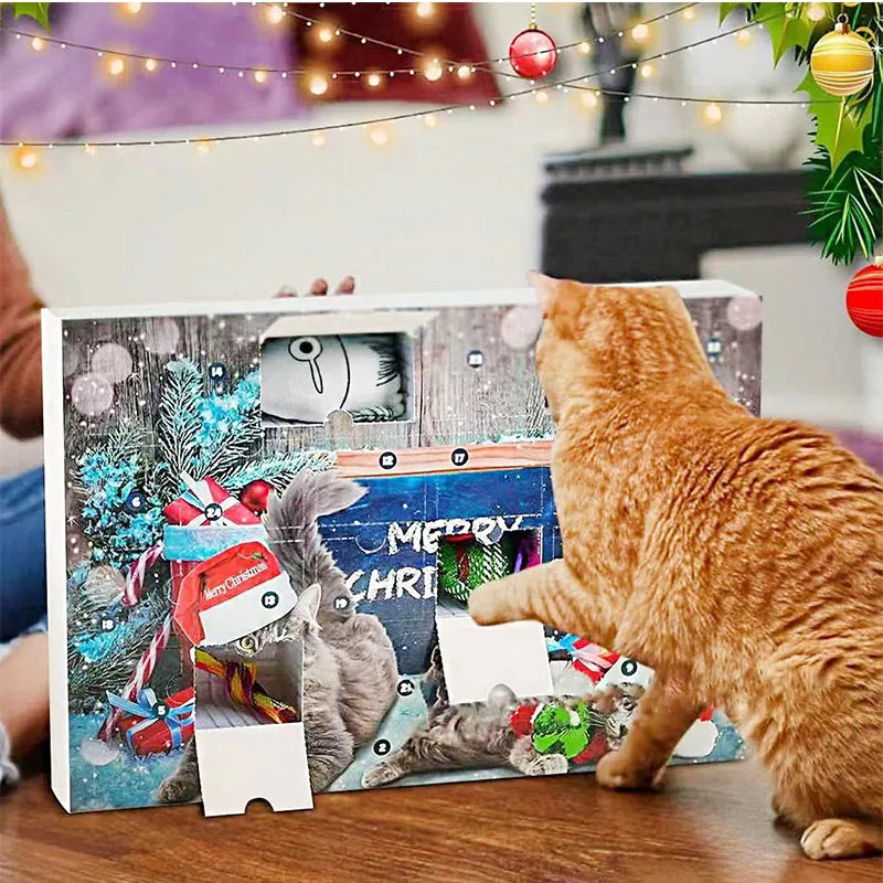 Cat Advent Calendar 2025 Christmas Interactive Toys Indoor Christmas Gifts Fake Mouse Bell Balls For Cat Lover Gift Blind Box