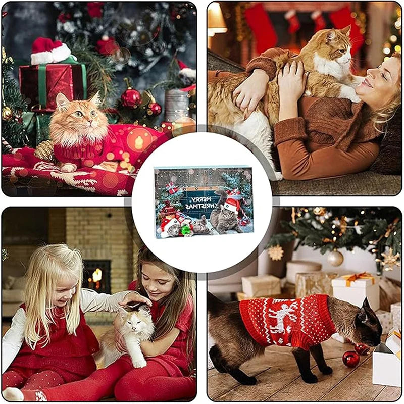 Cat Advent Calendar 2025 Christmas Interactive Toys Indoor Christmas Gifts Fake Mouse Bell Balls For Cat Lover Gift Blind Box