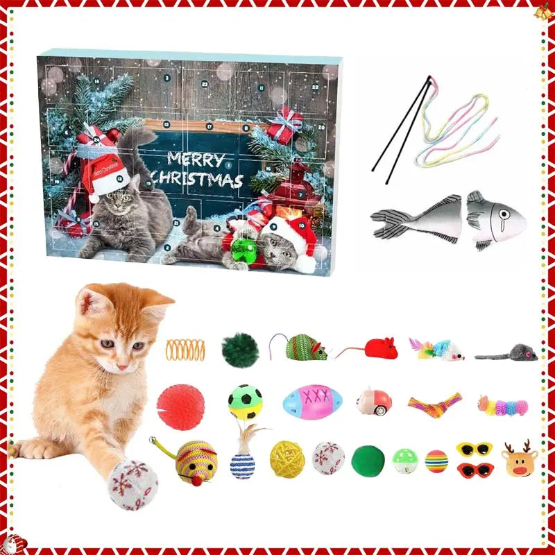 Cat Advent Calendar 2025 Christmas Interactive Toys Indoor Christmas Gifts Fake Mouse Bell Balls For Cat Lover Gift Blind Box